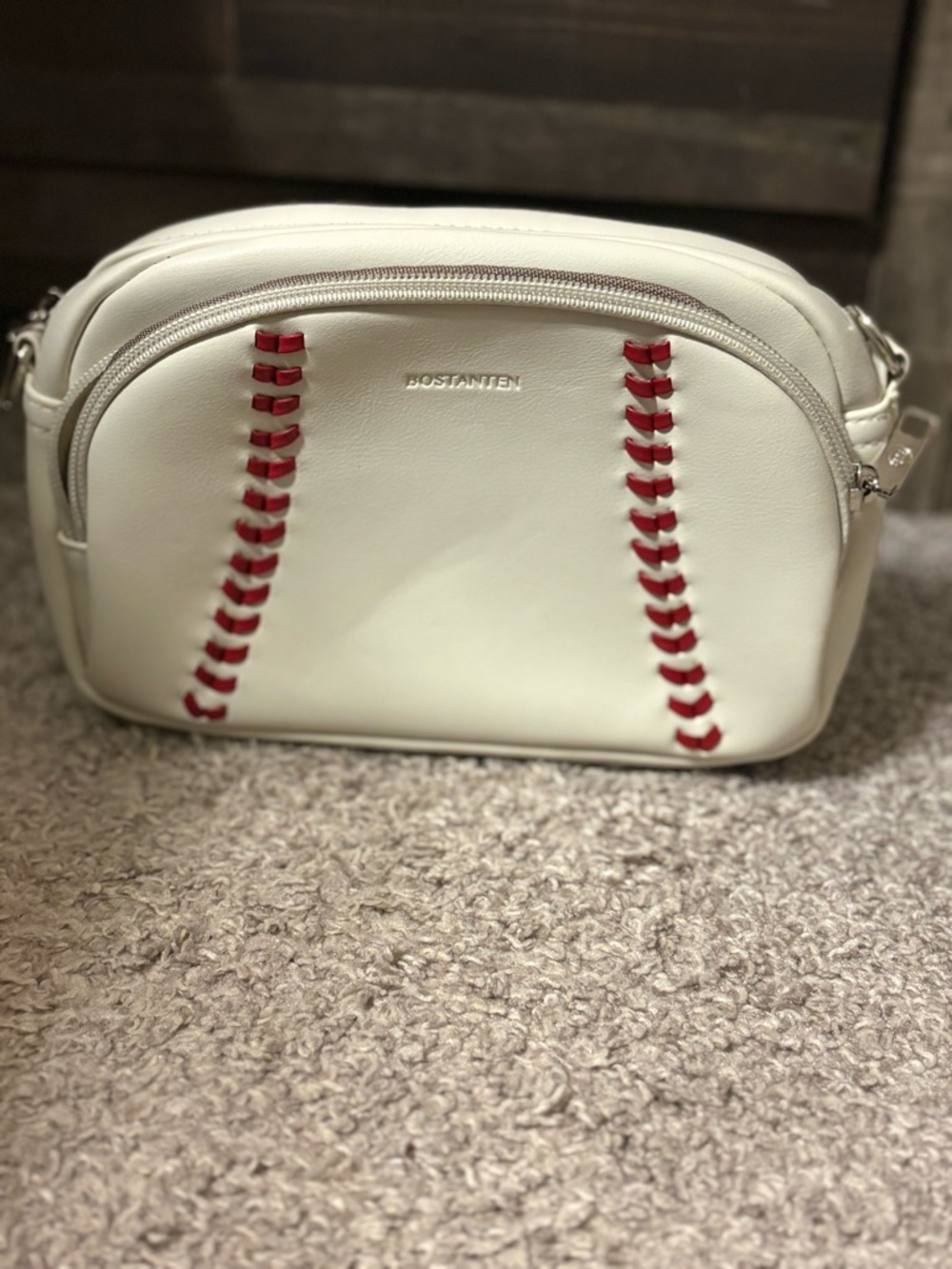 White Cross-Stitch Leather Shoulder Bag